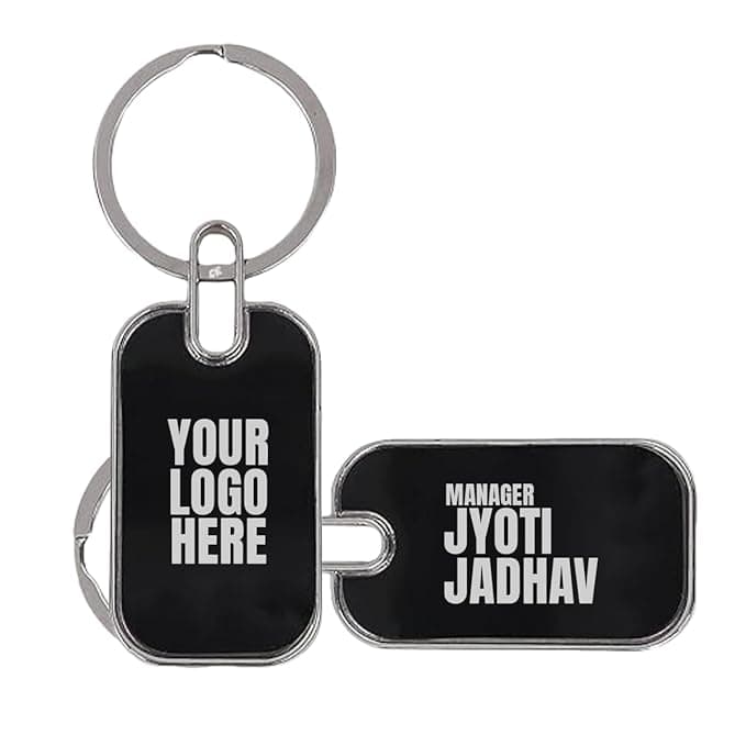 Premium Metal Key Chain, Silver KeyRing with Logo & Name Engraved | Black Finish Personalized Keychain for Doctors, CA, CS, Advocates, Home & Office Use | Ideal Custom Gift for Professionals