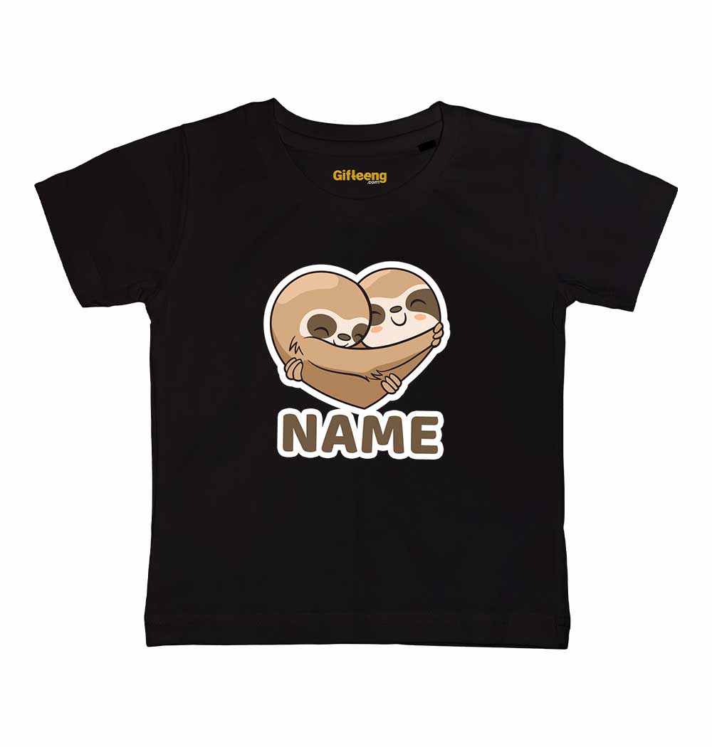 Customised Name Kids Cute Sloths Love Heart Tshirts