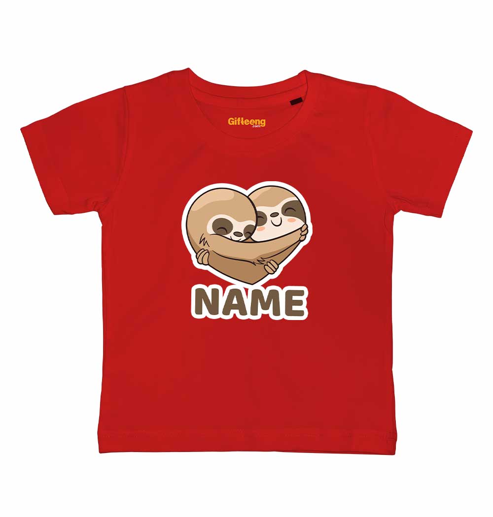 Customised Name Kids Cute Sloths Love Heart Tshirts