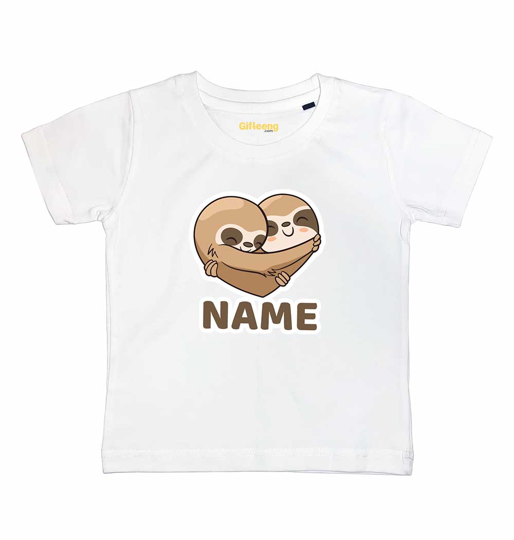 Customised Name Kids Cute Sloths Love Heart Tshirts