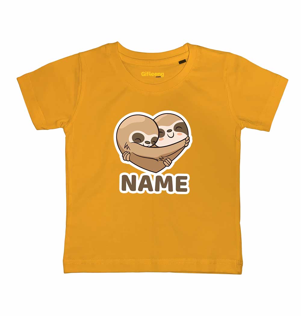 Customised Name Kids Cute Sloths Love Heart Tshirts