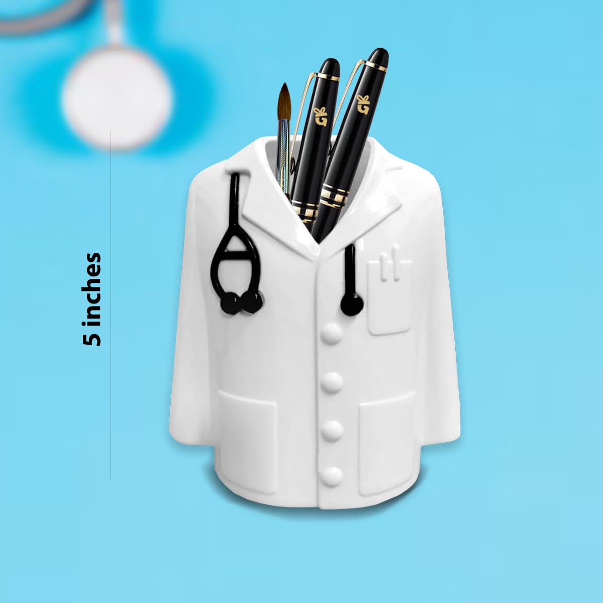 Gifteeng Personalized Doctor Coat Pen Stand - Name Engraved. For Doctors, Surgeons, Medico, Dr. & Medical Aspirants. Best Gifts for Birthdays, Graduation, and Special Occasions. (Fiber, 5 inch)