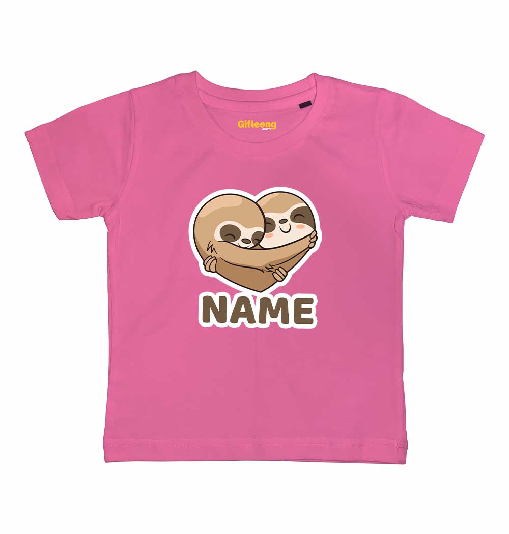 Customised Name Kids Cute Sloths Love Heart Tshirts