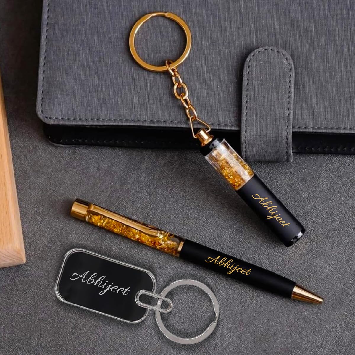 Customized Pen and Keychain (Set of 3) Gift Set with Name Engraving | Personalized Gifts for Men & Women | Corporate, Birthday, and Special Occasion Gift for Husband, Wife, Boyfriend, Brother