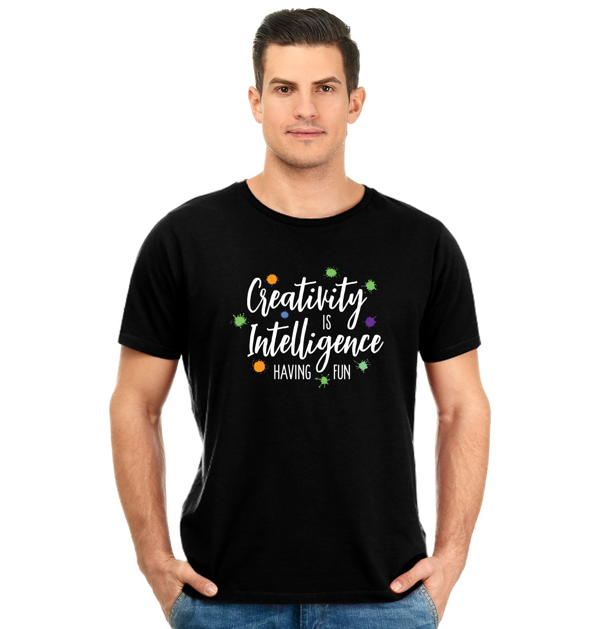 Creativity is Intelligence Unisex Pure Cotton Round Neck Tshirt For Artist