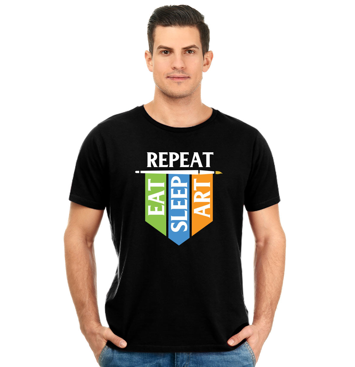 Eat Sleep Art Repeat Unisex Pure Cotton Round Neck Tshirt For Artist