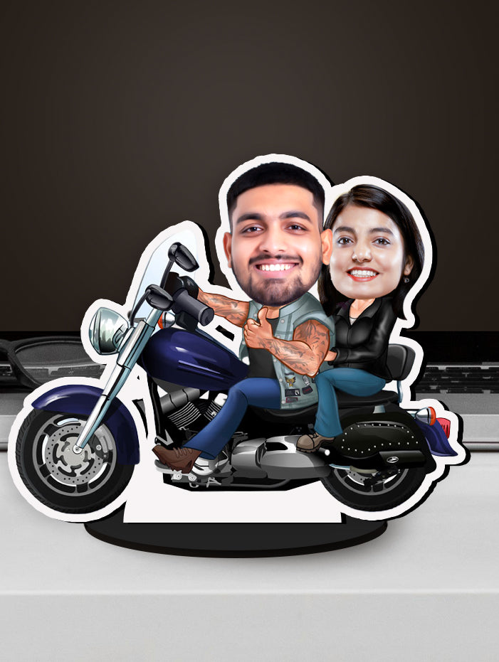 Personalised Cruiser Bike Couple Rider Caricature Photo Stand