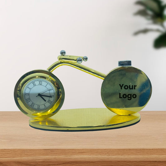 Cycle Shape Metal Desk Clock With Logo