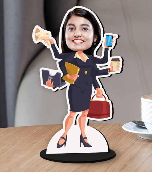 Multitaking Women Caricature Photo Stand