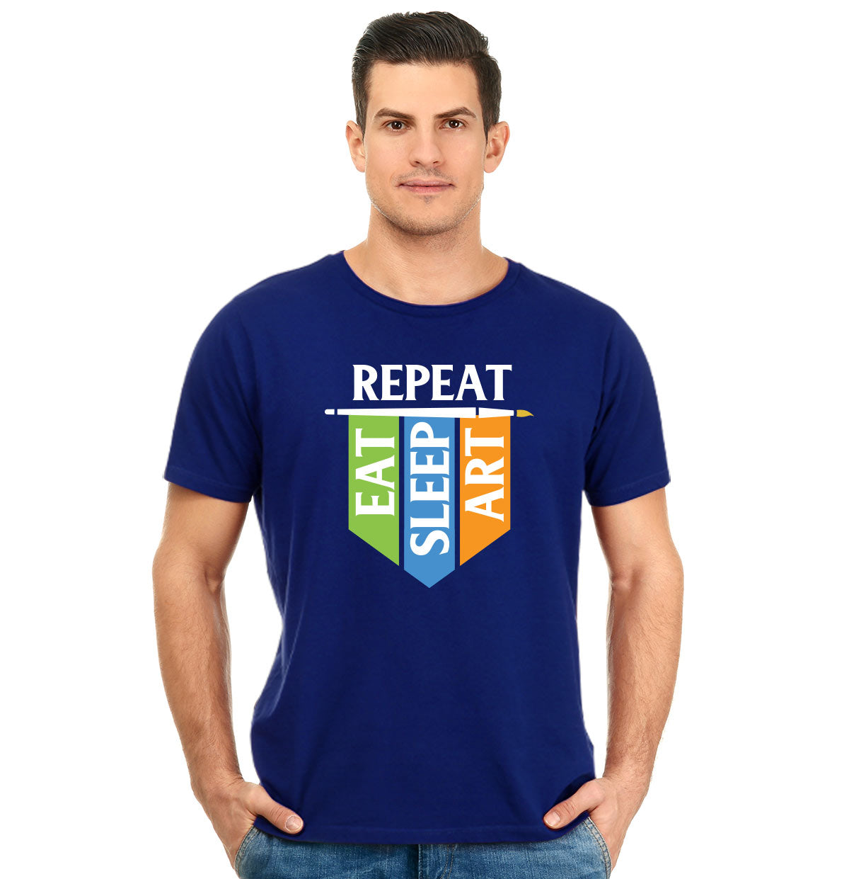 Eat Sleep Art Repeat Unisex Pure Cotton Round Neck Tshirt For Artist