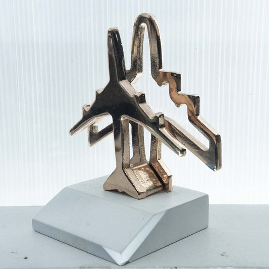 Plane-Shaped Desk Visiting Card Holder with Wooden Base and Metal Plane