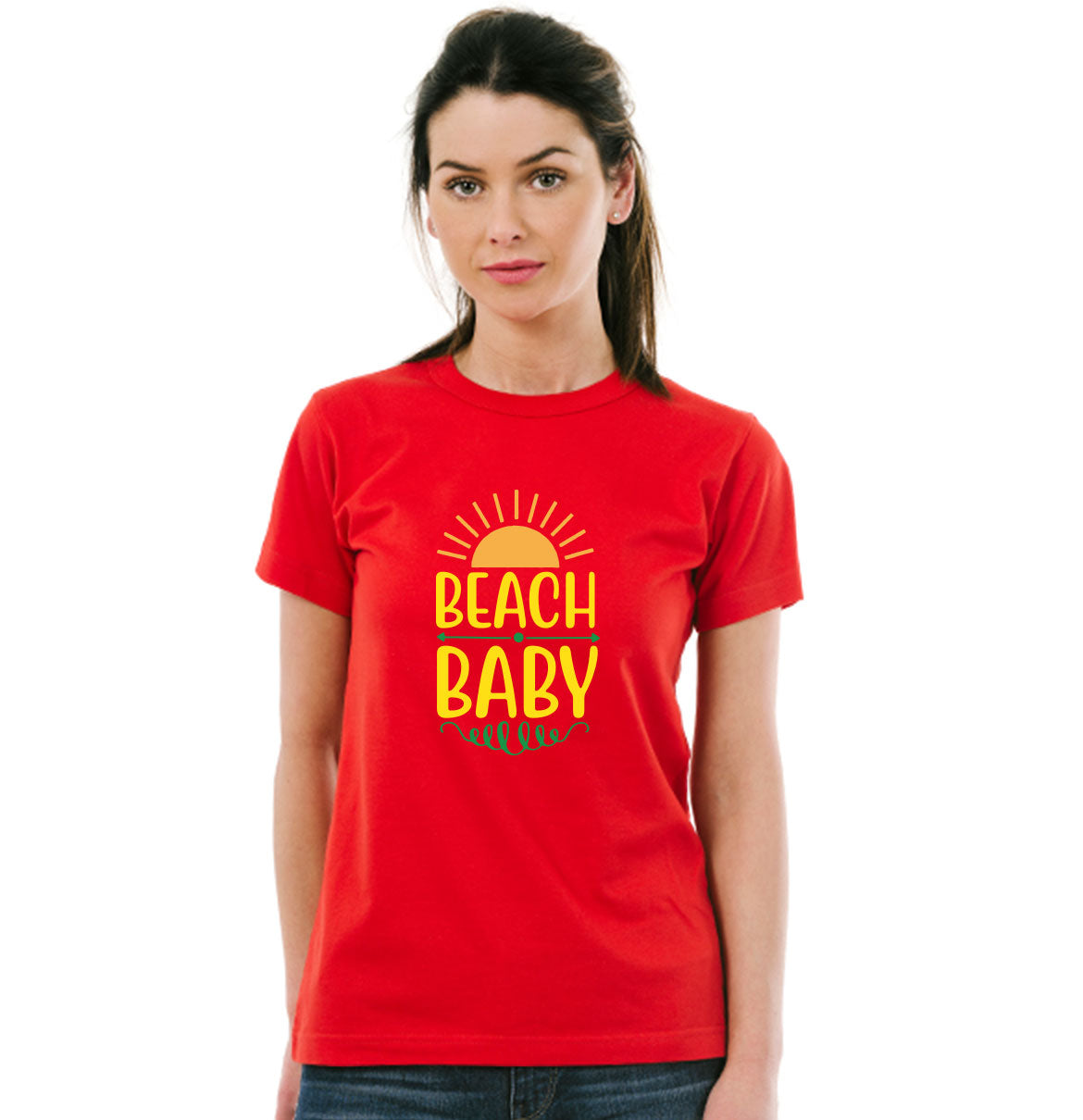 Beach Baby Pure Cotton Women Round Neck Tshirt